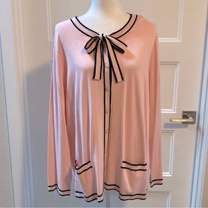 Talbots pink and black tipped bow cardigan w/ pockets, 2X